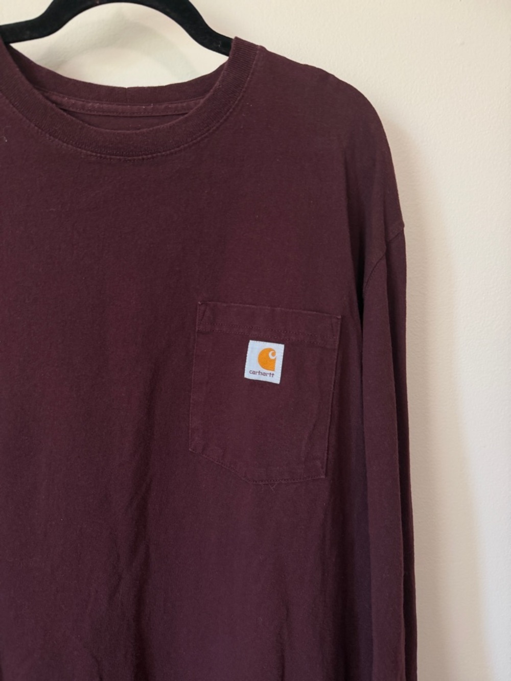Carhartt maroon long sleeve chest pocket tee shirt size extra large 100% cotton - Picture 2 of 5